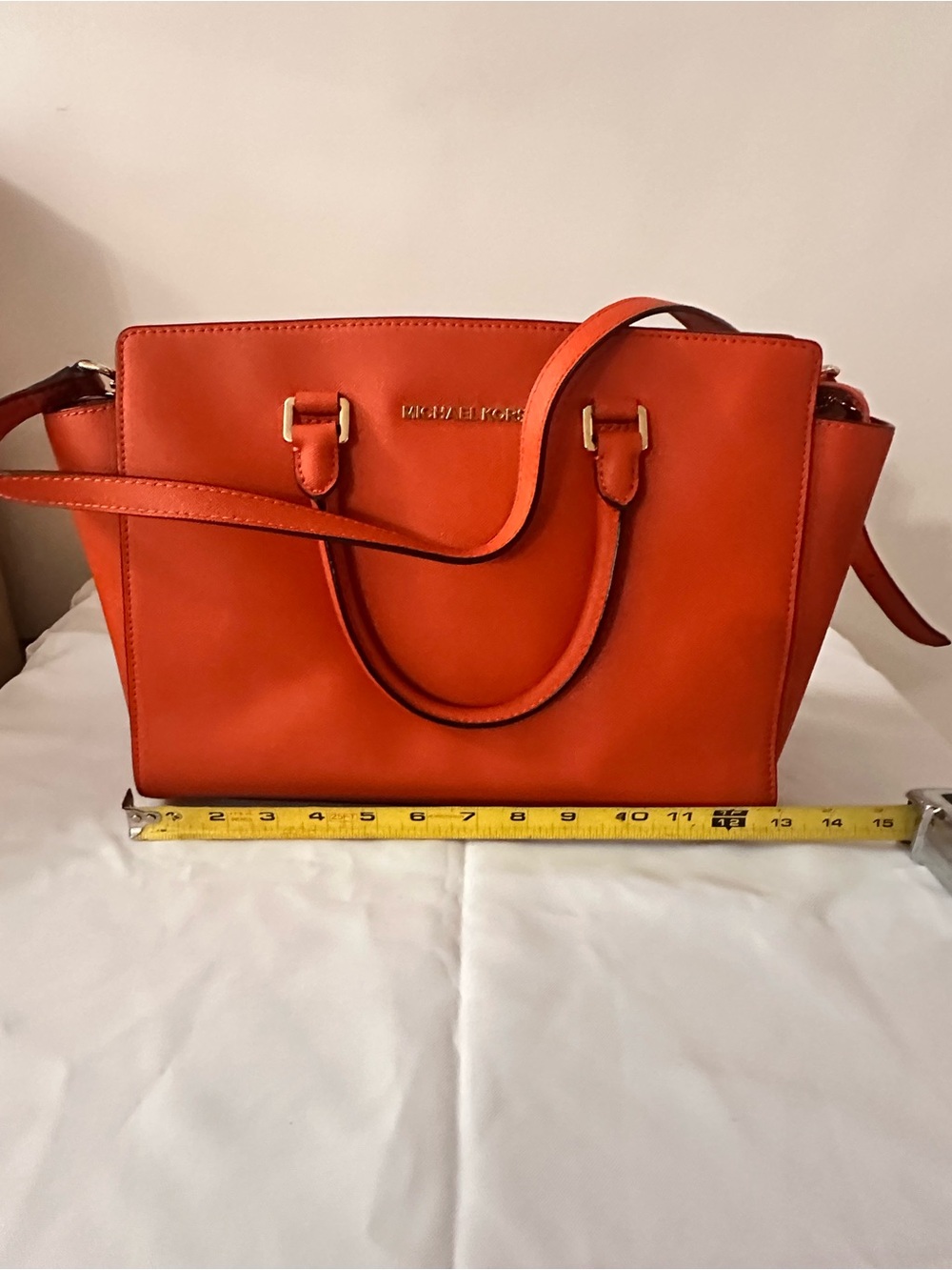 Michael Kors Bright Orange Saffiano Leather Satchel - Picture 6 of 7